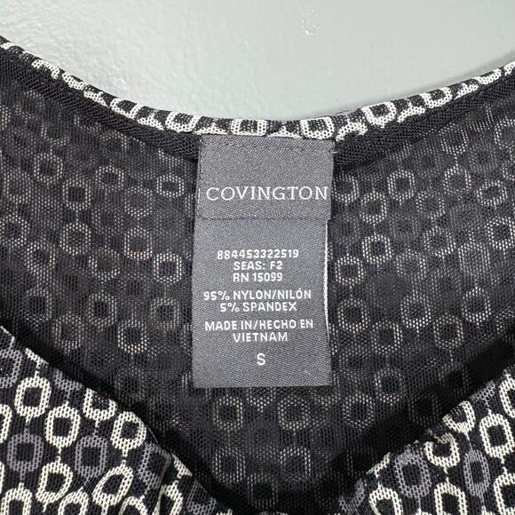 Covington Women's Y2K Black & White Geometric Sleeveless Top - Size Small - Mesh - Picture 5 of 6